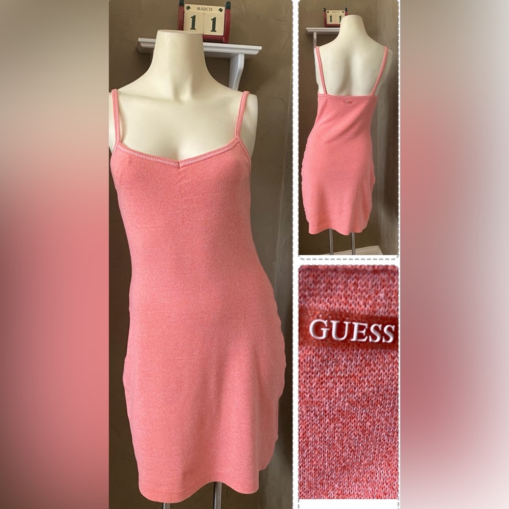 Vintage Guess bodycon t shirt mini dress spaghetti strap peach, size L